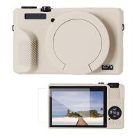 Funda protectora de silicona para Canon G7X III con protector de pantalla, antiarañazos, resistente a golpes, suave, color beige