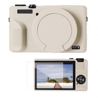 Funda protectora de silicona para Canon G7X III con protector de pantalla, antiarañazos, resistente a golpes, suave, color beige