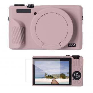 Étui de protection en silicone violet avec film protecteur d'écran pour Canon G7X III, anti-rayures et antichoc.