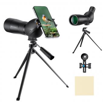 Telescopio terrestre HD 20-60X60 - BAK4 45 grados para caza, visualización de paisajes de vida silvestre con clip para teléfono móvil, trípode y bolsa de almacenamiento