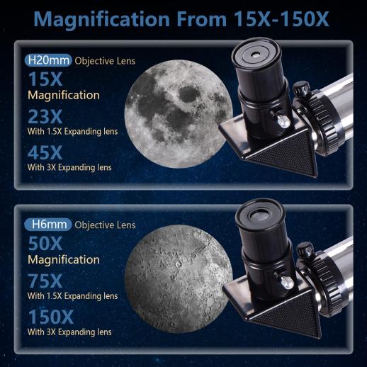 Teleskop Planeten und Sternenbeobachtung Teleskop für Mond Refraktor Teleskope für Kinder und Erwachsene Smartphone Adapter & verstellbarem Stativ 