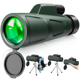 Monocular impermeable para adultos 12X55 HD, lente multicapa FMC, telescopio portátil bifocal BAK4 Prism con soporte para teléfono inteligente y trípode para observación de aves, camping, senderismo, caza