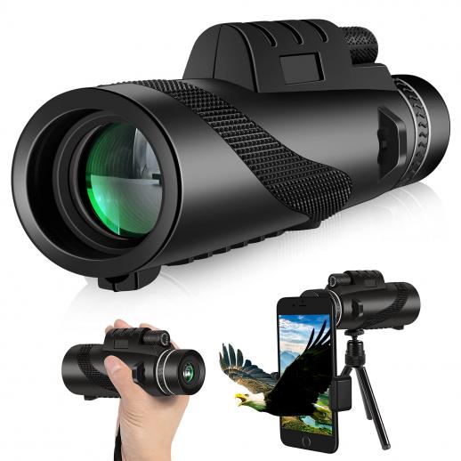 Monocular 12x50 com suporte para smartphone e tripé, revestimento FMC e prisma BAK4, à prova d'água, anti-neblina, adequado para observação de pássaros, caça, caminhadas, concertos, viagens