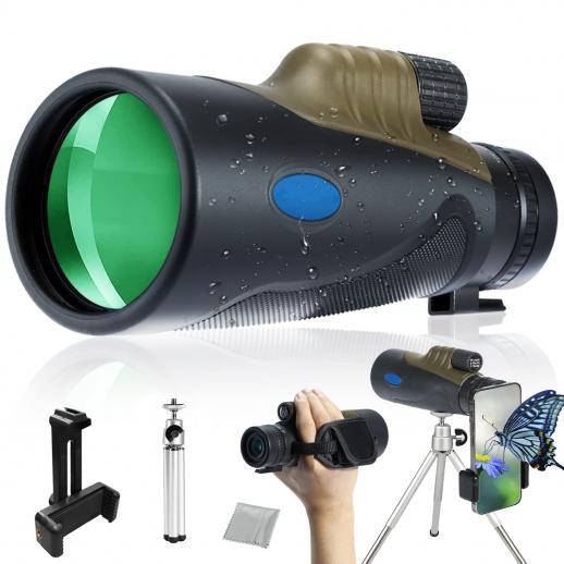 Monocular, 10-30x50 HD de zoom de alta potência monocular com adaptador de smartphone e tripé, à prova d'água de baixa visão monocular