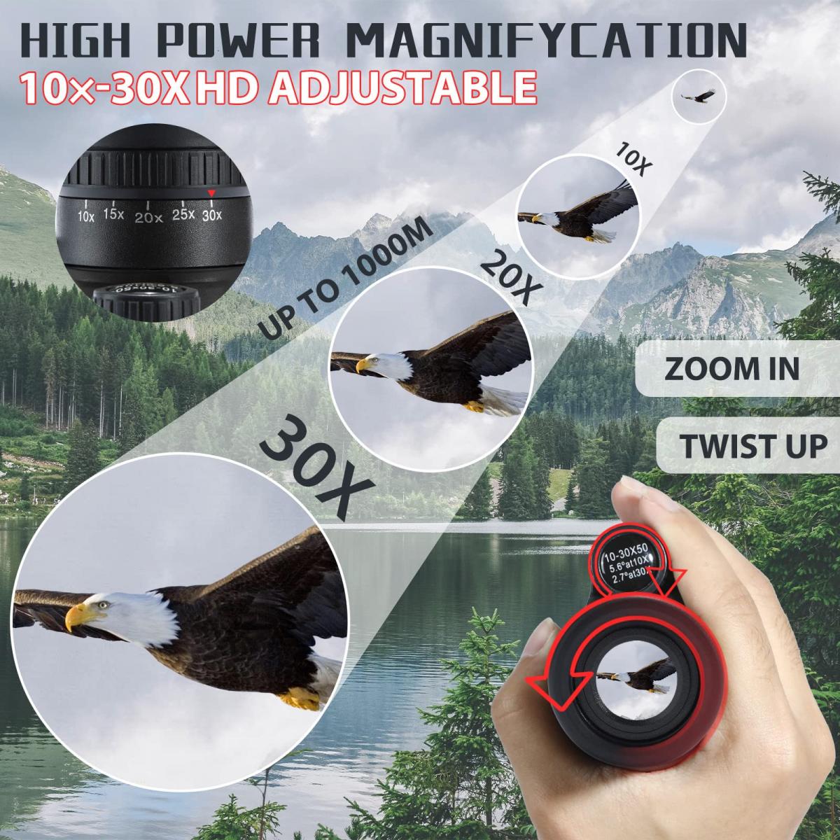 Monocular, 1030x50 HD High Power Zoom Monocular with Smartphone
