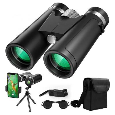 12x42 Binocolo professionale HD con clip per cellulare e treppiede, visione notturna in condizioni di scarsa illuminazione, binocolo leggero impermeabile