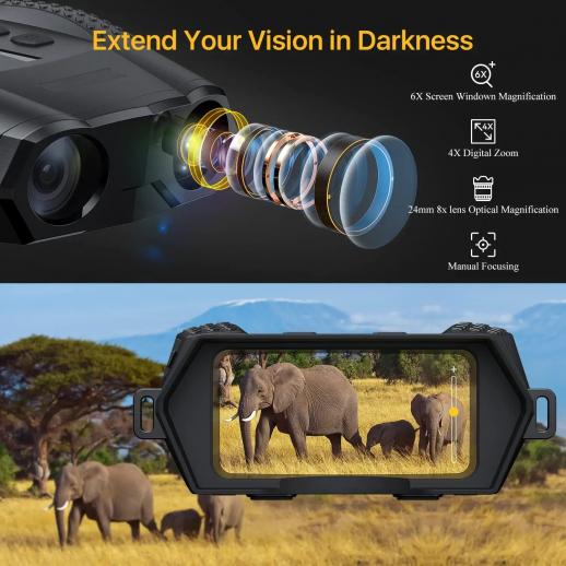 Comprar Gafas de visión nocturna 2,4 binoculares infrarrojos con pantalla  LCD con visión nocturna del zoom 1080P digital 5X