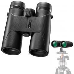 10 * 42 Binoculars, BAK4 Prism, IP68 Waterproof Portable Binoculars with FMC Lens, with Tripod Adapter, Professional Powerful Binoculars for Bird Watching, Black