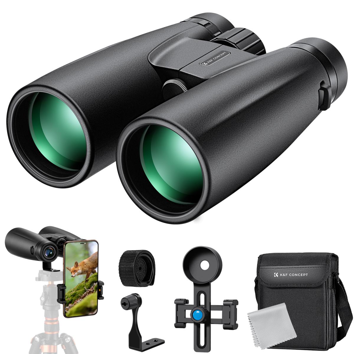 12*50 HD Binoculars Black BAK4, with Mobile Phone Holder and