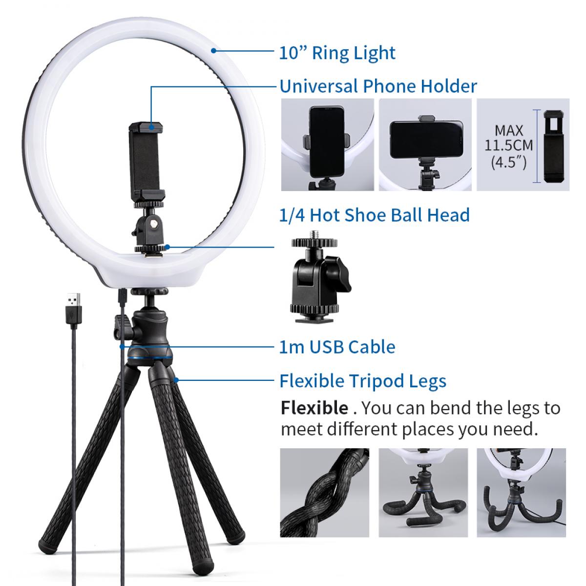 K&f concept 11"led selfie anillo de luz para smartphone cámara grabación de vídeo YouTube 