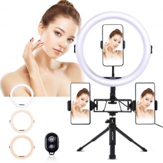 LED Selfie Ring Light 14 avec trépied, support de téléphone flexible,  télécommande Bluetooth et sac de transport pour maquillage en direct