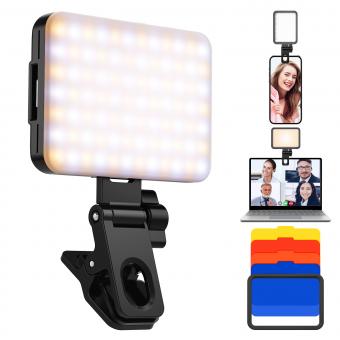 K&F CONCEPT Lampe vidéo LED portable, double température de couleur 3000 K-10 000 K, rechargeable, lampe vidéo à clipser, convient pour téléphone portable, iPhone, Android, iPad, ordinateur portable, convient pour selfie, Vlog, vidéoconférence