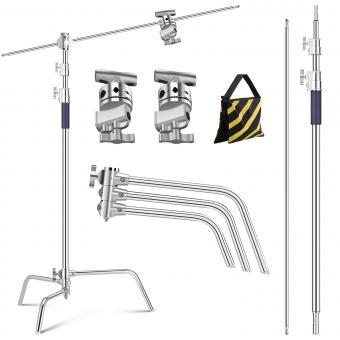 Support robuste en acier inoxydable de type C de 3,3 m de K&F Concept avec barre transversale de 126 cm, sacs de sable inclus, pouvant être utilisé pour les éclairages photographiques, les boîtes à lumière, etc.