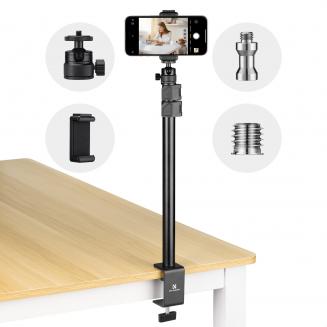 Supporto da tavolo K&F CONCEPT con morsetto a C da 37–90 cm, testa a sfera, adattatore per supporto luce e supporto per telefono, compatibile con fotocamere, luci LED, smartphone, ideale per registrazioni video e streaming live