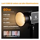 K&F Concept PL-60B 60W COB luce fotografica con batteria integrata da 4500 mAh, supporta la ricarica rapida Type-C PD, 12 effetti luce, luce video per riprese in movimento con maniglia e borsa portaoggetti