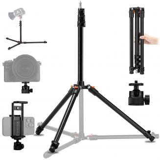 K&F Concept Stativo pieghevole in alluminio da 2,6 m – Testa a sfera, supporto per telefono/tablet, borsa