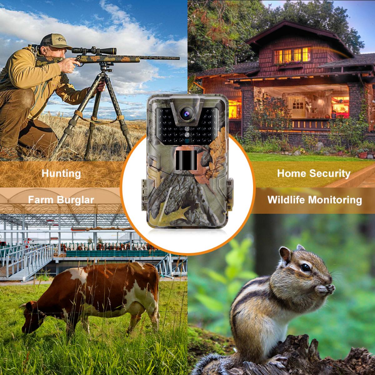 2.7K 36MP Wildlife camera, 940nm Trail Camera con Visione notturna a infrarossi, 0,2s Fototrappola per esterni fotocamera da caccia animale,Adatto per la sicurezza esterna e domestica 4pcs HC-900A