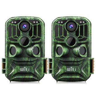 2PCS WiFi Wildlife Trail Camera with Night Vision 0.4S Trigger Motion Activated 24MP 1296P IP65 Waterproof for Hunting Camera & home security