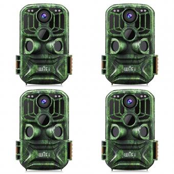 4PCS WiFi Wildlife Trail Camera with Night Vision 0.4S Trigger Motion Activated 24MP 1296P IP65 Waterproof for Hunting Camera & home security