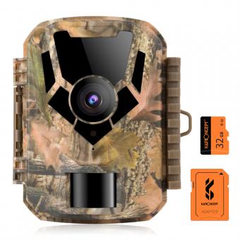Wildlife Trail Camera with Night Vision 0.4S Trigger Motion Activated 24MP 1080P IP65 Waterproof Hunting Camera for Outdoor & Home security + 32GB SD Card
