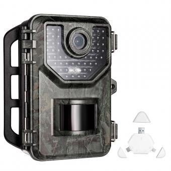 Wildlife Trail Camera with Night Vision 0.2S Trigger Motion Activated 16MP 2.7K IP66 Waterproof Hunting Camera for Outdoor & Home security + SD TF 3 in 1 Card Reader