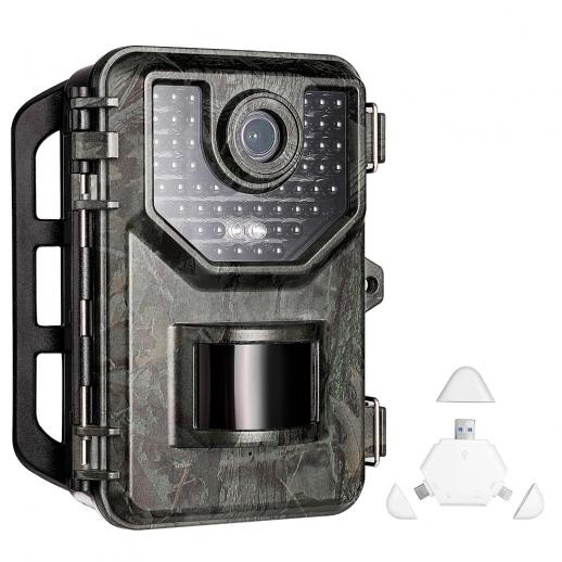2,7K 20MP spårningskamera 0,2s snabb utlösningshastighet IP66 vattentät robust jaktkamera med 120° brett blixtområde, djurlivsövervakning + gratis SD TF tre-i-ett kortläsare