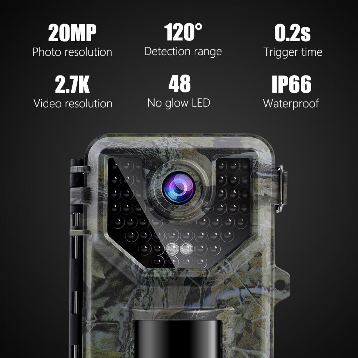 2.7K 20MP tracking camera 0.2s fast trigger speed IP66 waterproof sturdy hunting camera with 120° wide flash range,wildlife monitor + free SD TF three-in-one card reader