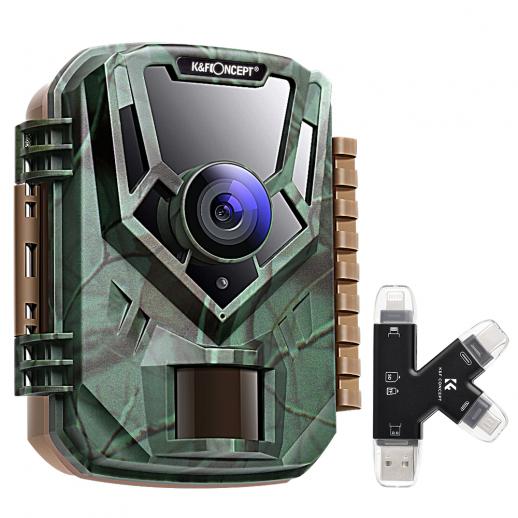 Wildlife Trail Camera with Night Vision 0.4S Trigger Motion Activated 16MP 1080P IP65 Waterproof Hunting Camera for Outdoor & Home security + 3 in 1 Card Reader