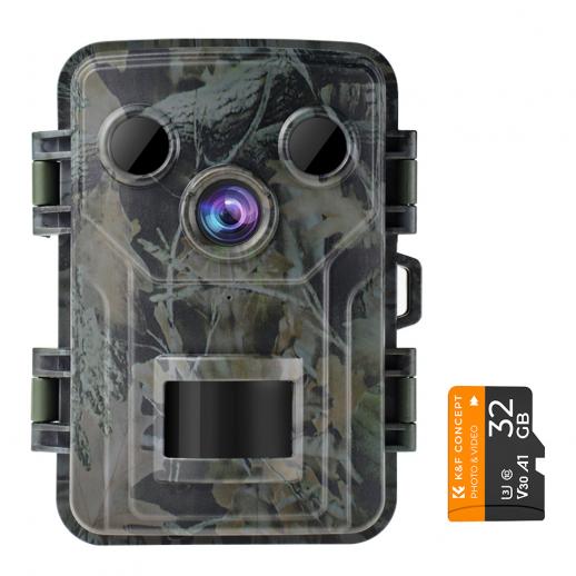 M1 mini cámara de caza de 20 MP 1080, visión nocturna a prueba de agua, vista de sensor avanzado de deportes de gran angular de 120 ° Tiempo de activación de 0,2 segundos LCD de 2,0 pulgadas para monitoreo de vida silvestre + tarjeta de memoria de 32 GB