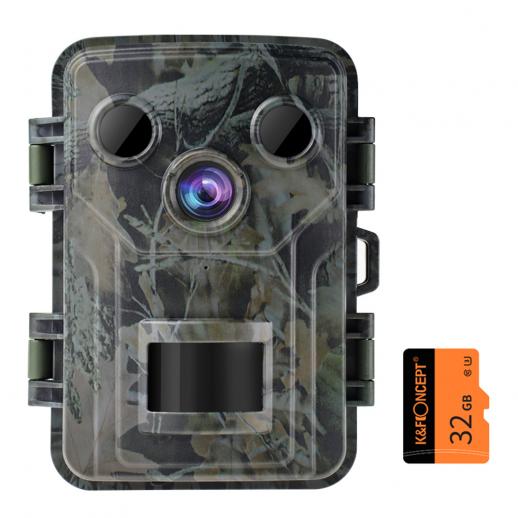 M1 mini kamera myśliwska 20MP 1080, wodoodporność Pnight vision, szerokokątny sportowy widok 120 ° Zaawansowany widok czujnika 0,2 sekundy czas wyzwalania 2,0-calowy wyświetlacz LCD do monitorowania dzikiej przyrody + karta pamięci 32 GB