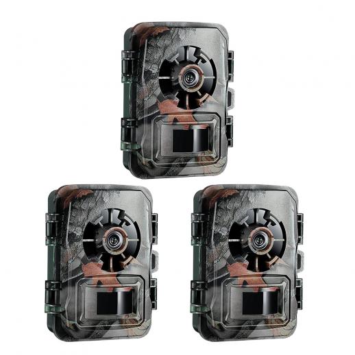 3PCS Wildlife Trail Camera with Night Vision 0.2S Trigger Motion Activated 24MP 1296P IP66 Waterproof Hunting Camera for Outdoor & Home security | maple leaf color