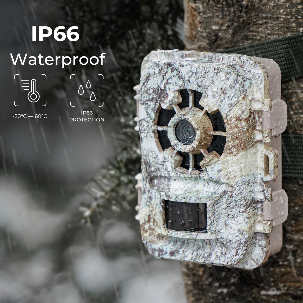 Cámara de Caza 1296P 24MP 0,2s Disparo Impermeable IP66 - Roca Blanca + Tarjeta SD 64GB