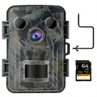 1080P 20MP Tracking Camera 940nm Infrared Outdoor IP66 Waterproof Hunting Infrared HD Night Vision Camera with 64G SD Card and Quick Install Tree Spike Combo Set
