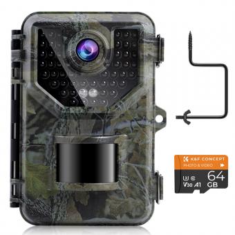 HB-E2 2.7K 20MP HD-Tracking-Kamera, Jagdkamera, PIR-Sport-Nachtsichtkamera mit 64G microSD-Karte und Schnellinstallations-Baumbolzen-Kombi-Set