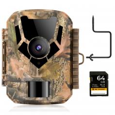 1080P 16MP HD Wildkamera Wasserdichte Outdoor Jagdkamera mit Infrarot-Nachtsicht Mini Kamera mit 64G-SD-Karte und Schnellinstallations-Baumspitzen-Kombi-Set