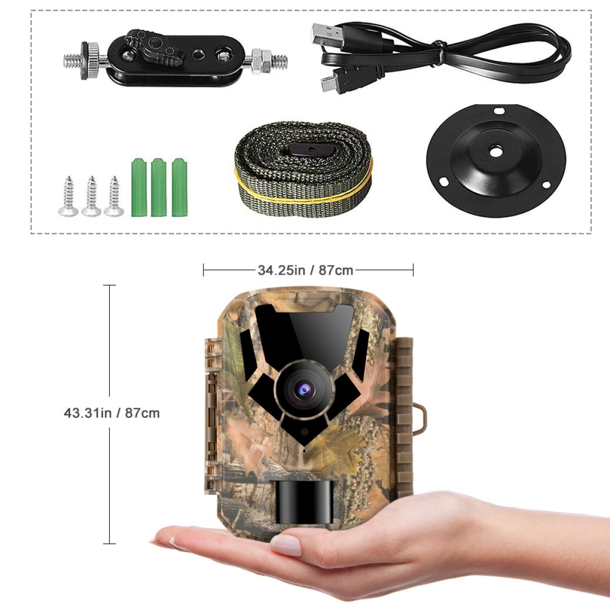1080P 16MP HD Waterproof Outdoor Hunting Infrared Night Vision Triggered Mini Camera with 64G SD Card and Quick Installation Tree Spike Combo Set