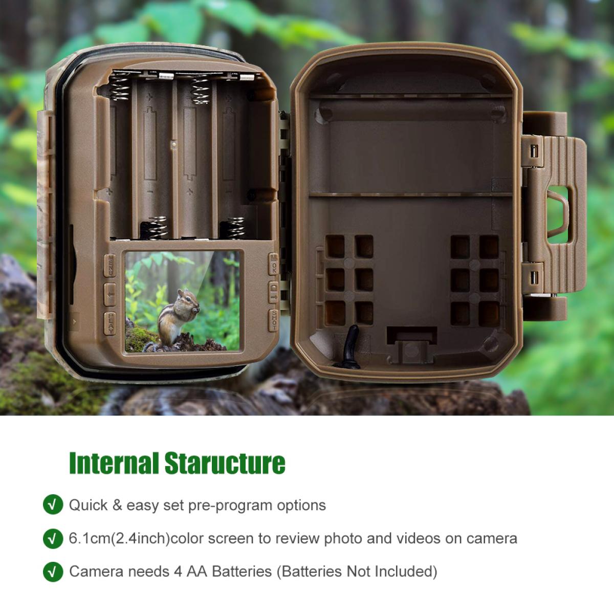 1080P 16MP HD Waterproof Outdoor Hunting Infrared Night Vision Triggered Mini Camera with 64G SD Card and Quick Installation Tree Spike Combo Set