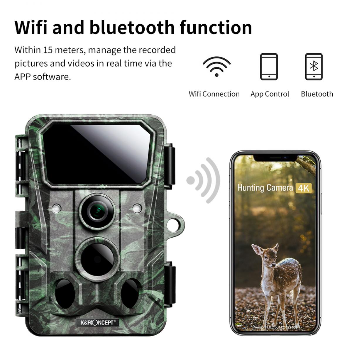 Cámara de Caza WiFi 4K 30MP Impermeable IP66 - Verde + Tarjeta SD 64GB + Soporte