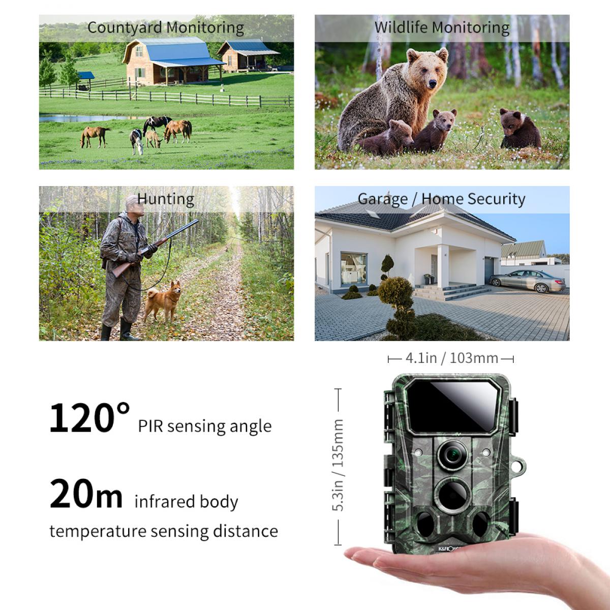 Cámara de Caza WiFi 4K 30MP Impermeable IP66 - Verde + Tarjeta SD 64GB + Soporte