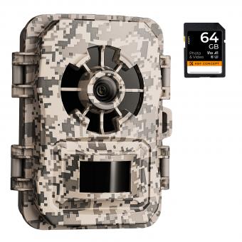 Wildlife Trail Camera with Night Vision 0.2S Trigger Motion Activated 24MP 1296P IP66 Waterproof Hunting Camera for Outdoor & Home security | digital camouflage+64G memory card