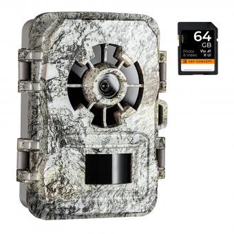Wildlife Trail Camera with Night Vision 0.2S Trigger Motion Activated 24MP 1296P IP66 Waterproof Hunting Camera for Outdoor & Home security | white rock color+64G memory card