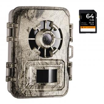 Wildlife Trail Camera with Night Vision 0.2S Trigger Motion Activated 24MP 1296P IP66 Waterproof Hunting Camera for Outdoor & Home security | bark color+64G memory card