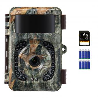 Caméra de Chasse 4K 32MP Caméra Animaux WiFi Bluetooth avec Angle de Détection 120°, Déclencheur 0,2s et Fonction de Vision Nocturne Étanche IP66 avec Carte SD 64 Go + 8 Piles