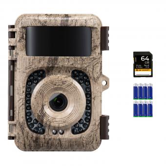 4K trail camera 48MP WiFi Bluetooth game camera 120° detection angle Starlight night vision 0.2S trigger IP66 waterproof With U3 64GB SD card and 8 batteries For wildlife monitoring Bark colour