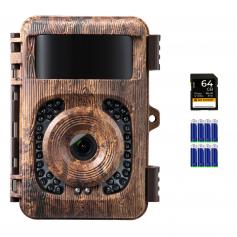 4K 48MP Wildkamera WiFi Bluetooth, IP66 Wasserdichte Jagdkamera 120° Erfassungswinkel 0,2S Trigger mit U3 64GB SD Karte und 8 Batterien