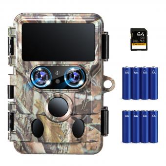 K&F Concept 48MP Trail Camera Dual Lens Starlight Night Vision 4K WiFi Bluetooth Game Camera Set with 8 Batteries & 64G SD Card