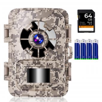24MP*1296P night vision, 120° wide angle*0.2S trigger 2" screen tracking camera digital camouflage with AA alkaline battery and 64G high speed SD card
