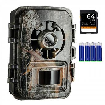 24MP*1296P night vision, 120° wide angle*0.2S trigger 2" screen hunting camera drop leaf colour with AA alkaline battery and 64G high speed SD card