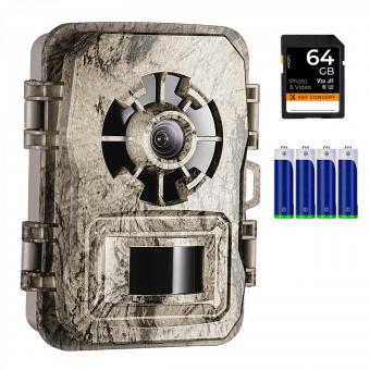 24MP*1296P night vision, 120° wide angle*0.2S trigger 2" screen hunting camera bark with AA alkaline battery and 64G high speed SD card