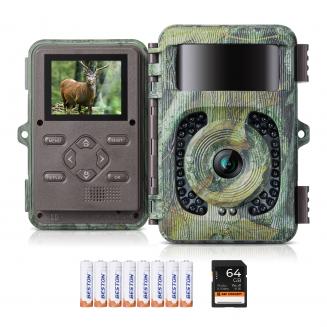 4K 48MP Wildlife Camera with Motion Sensor Night Vision Wide Angle Lens 0.2s Trigger Speed ​​2s PIR Interval IP66 Waterproof Belt 64GB SD Card and 8 AA Batteries Foliage Color(Ireland only）